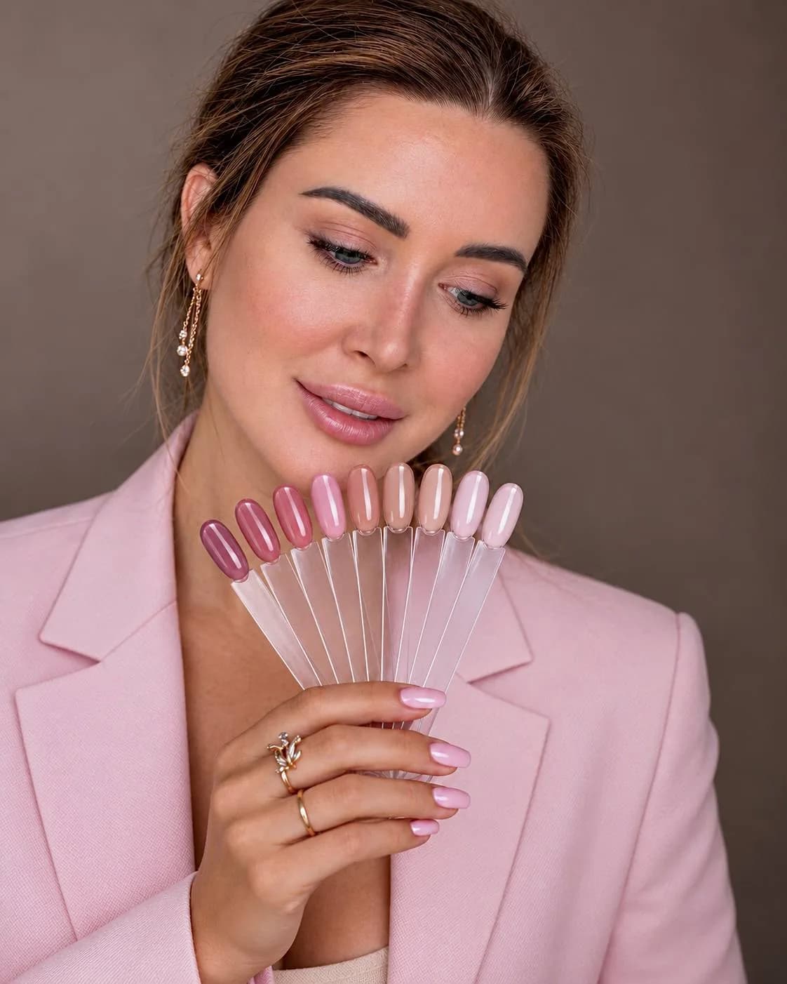 Natalia con una paleta de tonos rosados